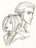 Pencil sketch portraits of Juli and Ziggy together