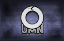 The U.M.N. logo in silver against a background resembling a dark blue screen.